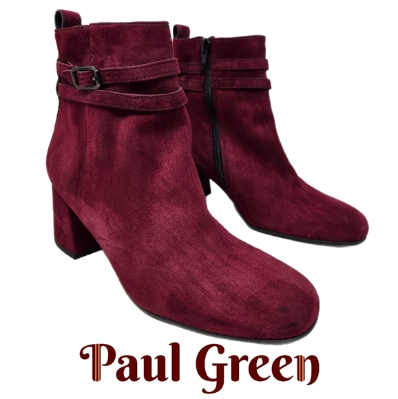 Paul Green Women's Suede Burgundy Ankle Boots Sz 5.5 =8 - Picture 1 of 16